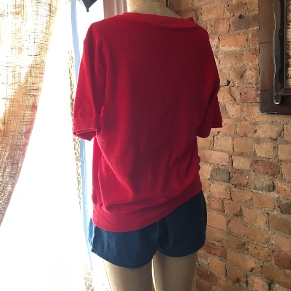 Vintage Red Terrycloth V-Neck Unisex Crew Shirt - Picture 8 of 9